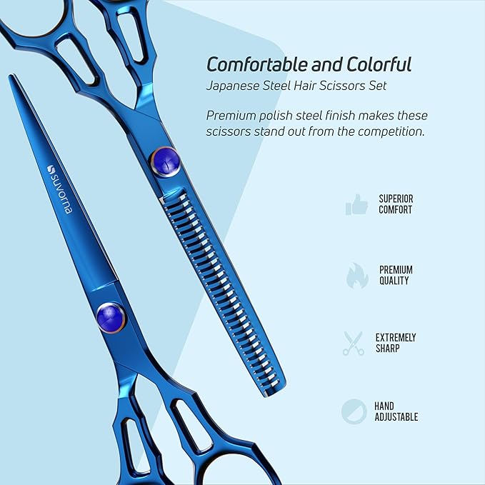 Suvorna Professional Hair Scissors with Thinning Shears | 2 Pcs Hair Shears | J2 Japanese Stainless Steel Hair Cutting Scissors | 5.5" Hair Shear Professional - tijeras de peluqueria profesional.
