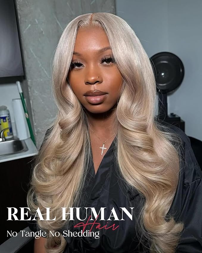 Alididi Ash Blonde Wig Human Hair 180% Density Milk Tea 13x6 Body Wave Hd Platinum Grey Balayage Lace Front Wig More Full And Thicker Pre Plucked Pre Cut Natural Hairline With Baby Hair 24 inch