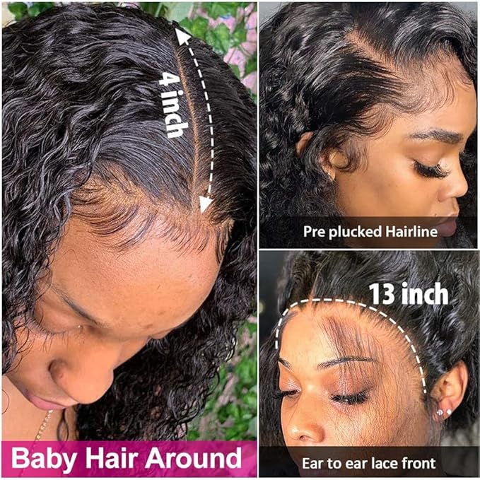 Deep Curly Lace Frontal Wig Human Hair Pre Plucked 13x4 Deep Wave Wigs Human Hair 150% Density Glueless Lace Front Wigs For Black Women (13x4 Deep Wave Wig, 26 Inch)