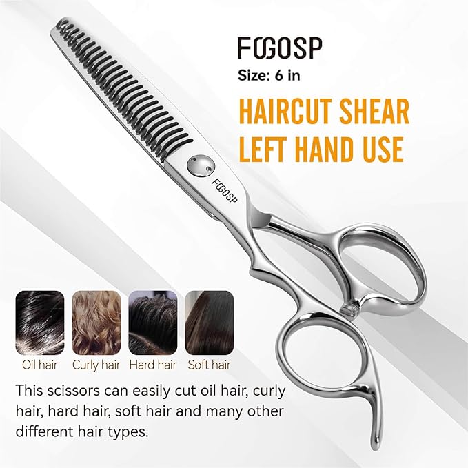 Left Handed Hair Thinning Scissors 6” Professional Barber Scissor Japan VG10 CNC Ultra-Precise Cuts, Razor Sharp Blades 25 Teeth Thinner Hair Shears for Women & Men 20% Thinning Rate