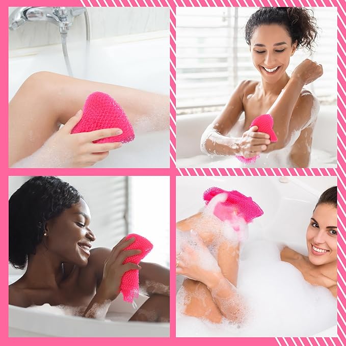 Geiserailie African Net Sponge Long Bathing Net Shower Body Scrubber Back Scrubber Skin Smoother Bathing Sponge for Daily Use or Stocking Stuffer(Pink)