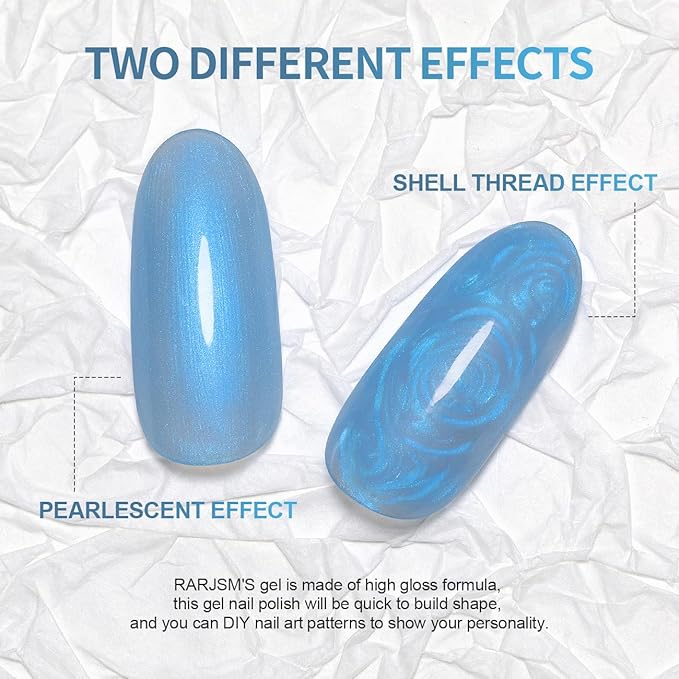 RARJSM 15ML Vast Blue Pearlescent Gel Polish,Pearl Gel Nail Polish,Blue Glitter Gel Polish Shimmer Iridescent Mermaid Nail Gel Polish Soak Off LED UV Drawing Swirl Thread Effect for DIY Manicure Use