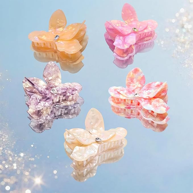 Flower Hair Claw Clips,Acetate Flower Hair Clips Cute Large Hawaiian Claw Clips for Women,3.82 Inch, Durable Design for Thick or Thin Hair (Purple)