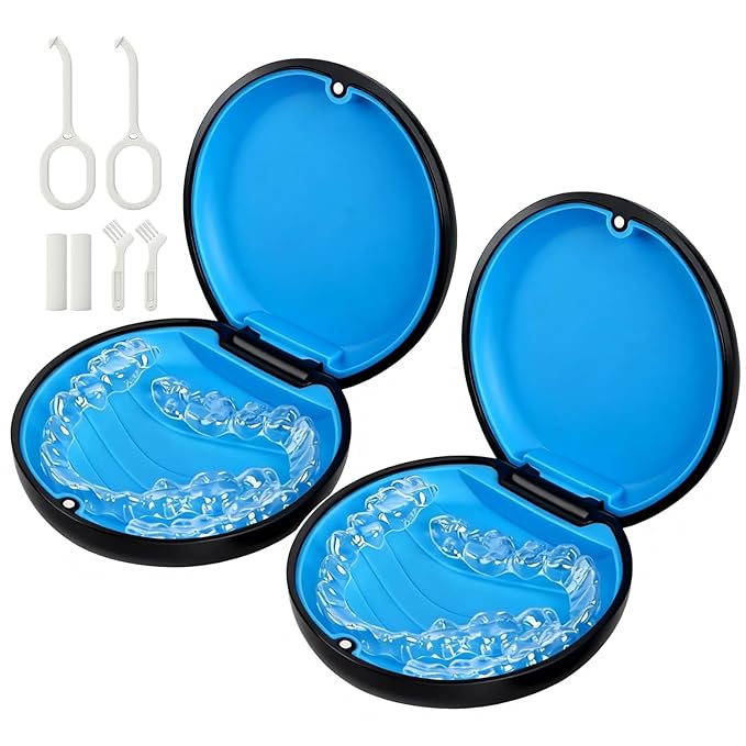 2 Pack Retainer Case, Compatible with Invisalign, Orthodontic Aligner Case with Removal Tool and Brush, Black