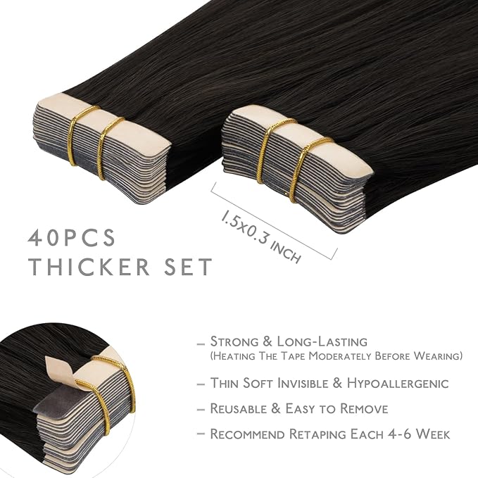 Wennalife Tape in Hair Extensions Human Hair, 40pcs 100g 22 inch Dark Brown Hair Extensions Real Human Hair Straight Tape in Extensions Invisible Human Hair Extensions Reusable Real Hair Extensions