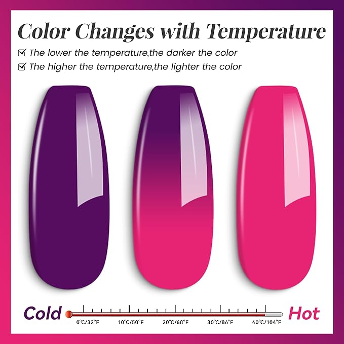 YTD Likomey Color Changing Gel Nail Polish 2 Pcs Set,15ml Hot Pink To Purple Pure Color and Brocade Glitter Nails Gel Kit,Thermal Ombre Change Colors Salon Manicure Fall Winter UV Varnish,WB2-4