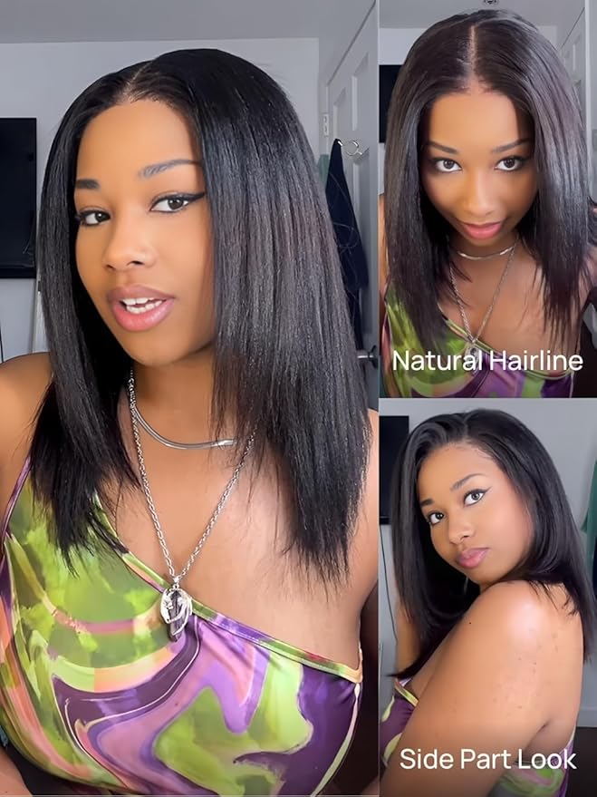 ISEE Hair M Cap 9x6 Bob Wig Human Hair Glueless Wigs Pre Plucked Pre Cut HD Lace Front Glueless Wigs Human Hair 180% Density Short Straight Bob Wigs for Black Women (Yaki Straight, 10 Inch)