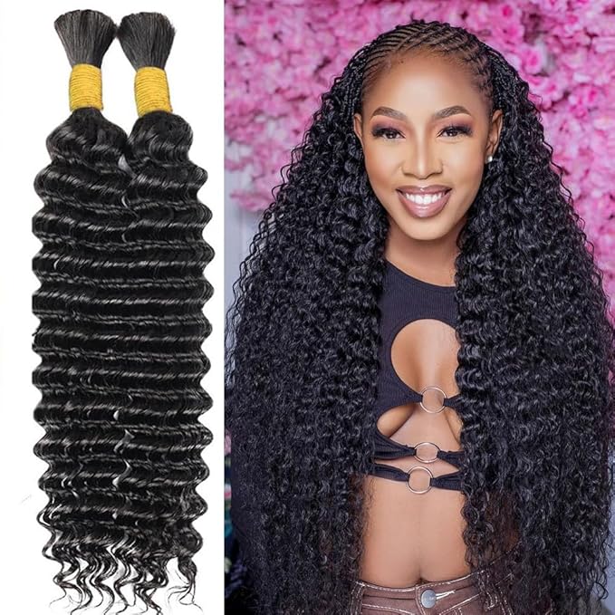 26 Inch Human Braiding Hair 100g Deep Wave Bulk Human Hair for Braiding Brazilian Virgin Human Hair Bundles Wet and Wavy Bundles No Weft Curly Human Hair Extensions for Boho Braids Natural Black