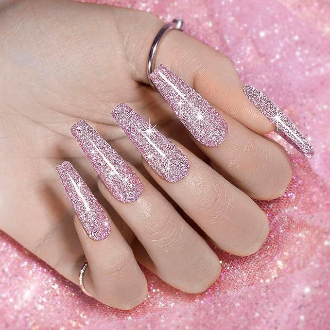 RARJSM Reflective Glitter Gel Nail Polish,Pink Sparkle Gel Nail Polish,Flash Diamond GelPolish Soak off UV LED Curing Requires 15ml Single Bottle for Home Salon Diy Nail Manicure Decoration
