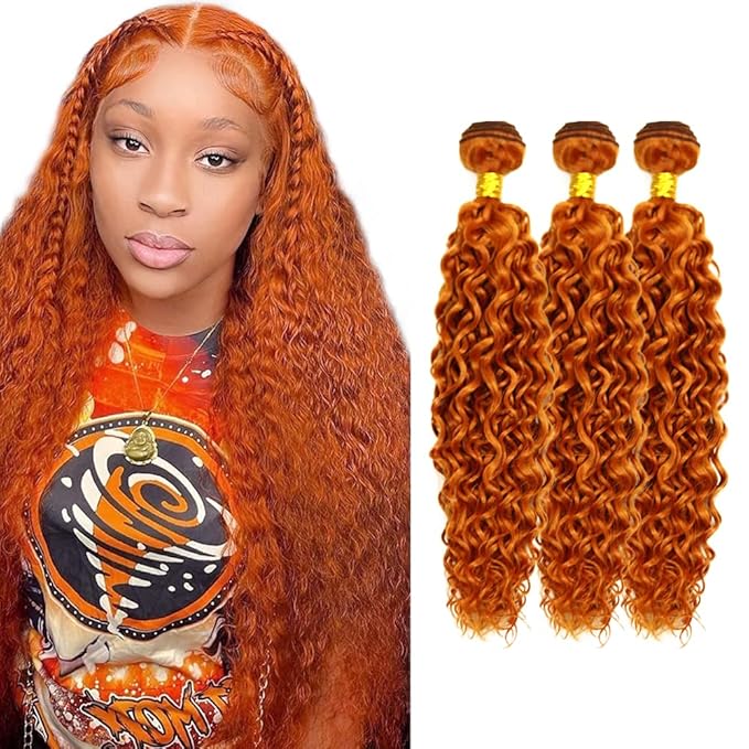 30 32 34 Inch Ginger Bundles Human Hair #350 Orange Water Wave 3 Bundle Unprocessed Brazilian virgin hair Weave Extensions Double Weft 50 Grams/Bundle Colored Ginger Bundles for Woman