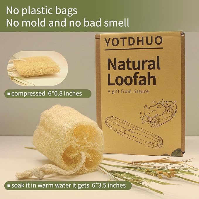 Natural Loofah Sponge Exfoliating Body Scrubber(6" Economical 4Pack),Organic Luffa for Women and Men in Shower