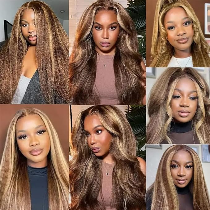 28 30 32 Inch Highlight Bundles Light Brown Kinky Straight Bundle Color 30 Human Hair 3 Bundles Brazilian Virgin Remy Hair Extensions