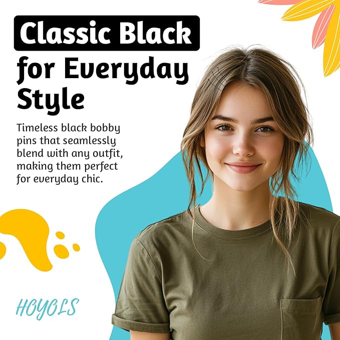 HOYOLS Black Bobby Pins for Women Hair, 150 Pcs in 3 Sizes (1.9", 2.4", 2.7") for Women & Girls, Secure Hair Pins for Updo, Bun, Styling Accessories