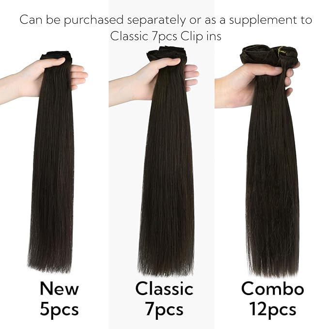 HOTBANANA Real Human Hair Clip in Hair Extensions, 5Pcs 80g 20 Inch Dark Brown Straight Remy Clip in Extensions