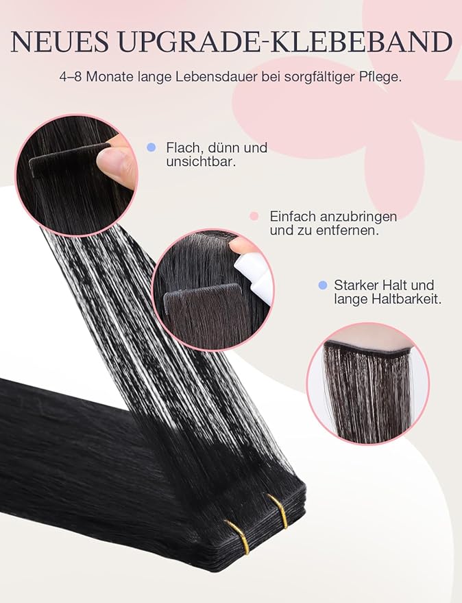 DOORES Injected Tape in Real Human Hair Extensions Invisi Edge, Jet Black 10pcs Injection Tape-ins 25g 16 Inch, Virgin Human Hair Injected Tape in Extensions Natural Seamless
