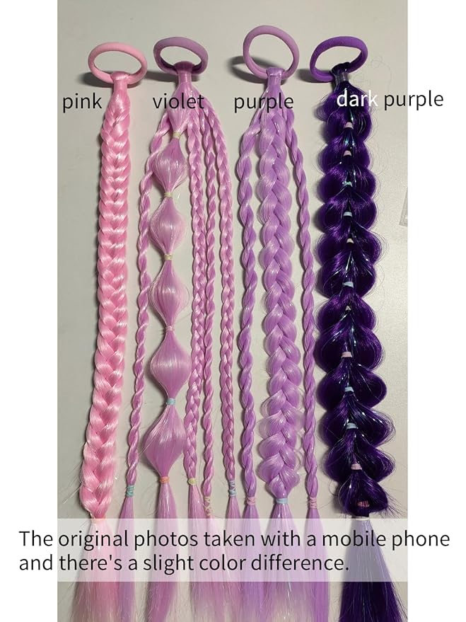 Purple Hair Extensions for Braids Ponytail Extension 2 Packs, 20 inch Crazy Hair Day Accessories for Women, DIY Festival Wacky Rave Braids,Tinsel Mixed