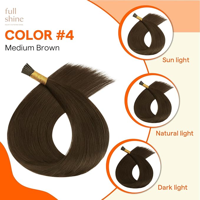 Full Shine I Tip Hair Extensions Real Human Hair 16 Inch 40 Grams Medium Brown Remy Hair Itip Human Hair Extensions Pre Bonded Fusion Extensions add Volume