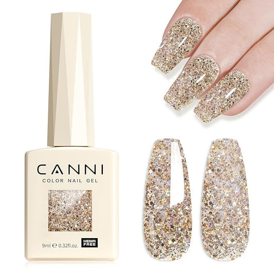 CANNI Glitter Gel Nail Polish 1pcs 9ml Soft Amber Sparkle Soak Off UV LED Nail Gel Dawn Crystal Flash Series Nail Art Manicure Salon DIY