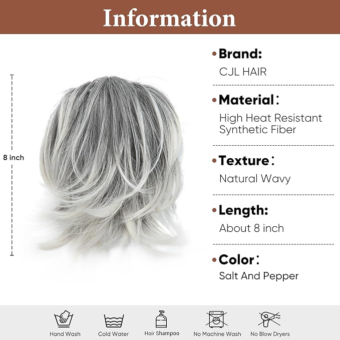 CJL HAIR Claw Clip Short Ponytail Hair Extensions DIY Bendable Metals Messy Bun Hair Piece for Wonen Straight Synthetic Fake Hairpieces Salt and Pepper