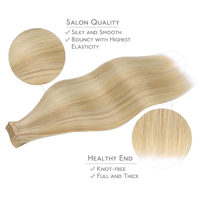 WENNALIFE Tape in Hair Extensions Human Hair, 20pcs 50g 20 inch Light Blonde Highlighted Golden Blonde Remy Hair Extensions Straight Human Hair Tape in Extensions Skin Weft Tape Extensions Human Hair