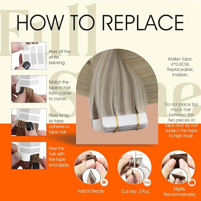 Full Shine Blonde Tape in Extensions Human Hair 18 Inch Remy Double Sided Tape in Hair Extensions 50Gram Balayage 20 Pcs Adhesive Straight Seamless Skin Weft 18/22/60 Invisible for Party