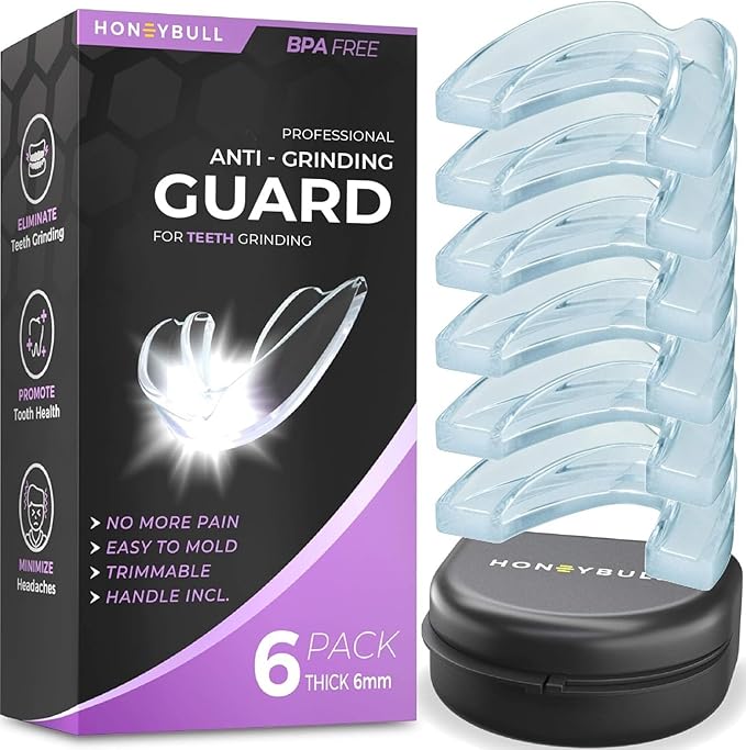 HONEYBULL Anti Grinding Guard Set [6 Pack - Thick] Comes in Bigger Size for Heavy Grinding | Comfortable Custom Mouth Guard for Nighttime Teeth Grinding