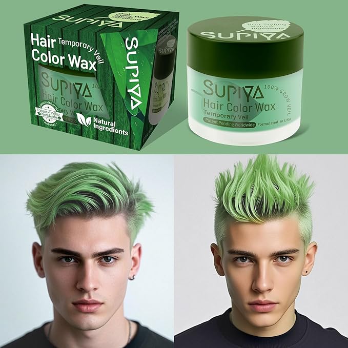Temporary Hair Styling Color Wax, Green Blue Purple Red Hair Dye Color Wax Washable Natural Instant Hair Coloring Cream for DIY Hairstyle for Kids Men Women(Green#18)