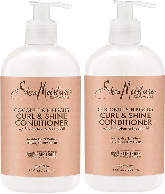 SheaMoisture Curl and Shine Conditioner For Thick, Curly Hair Coconut and Hibiscus Sulfate Free, 13 Fl Oz (Pack of 2)