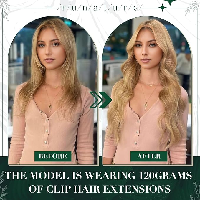 RUANTURE Blonde Human Hair Clip in Extensions, 20 Inch Clip in Hair Extensions Real Human Hair, Long Hair Extensions Clip Ins, Add Hair Length, 50g 3pcs #16P24 Golden Blonde Highlights