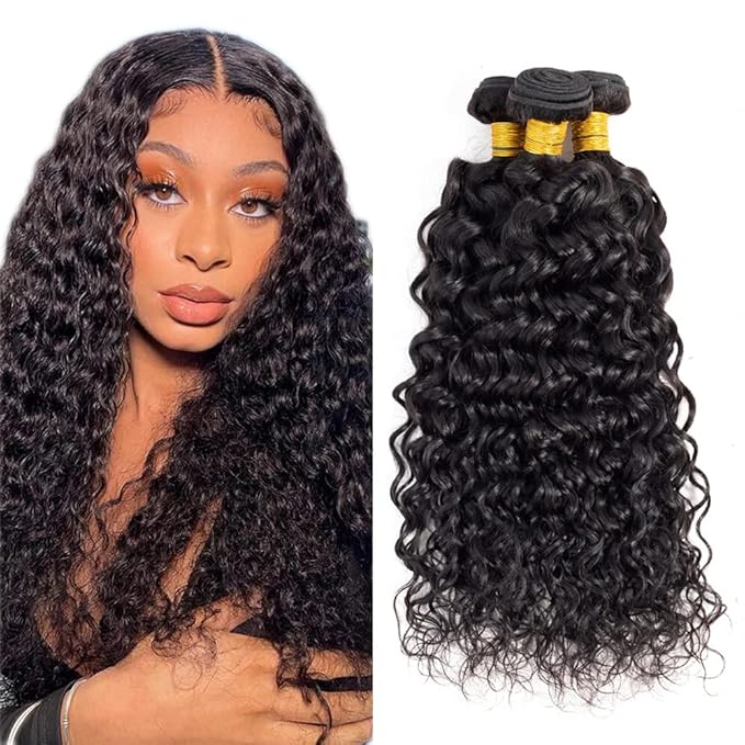 Human Hair Bundles Human Hair Water Wave Bundles Wet and Wavy Bundle 20 22 24 inch Double Weft #1B Color