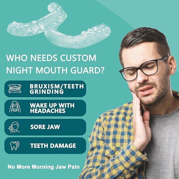 Mouth Guard for Grinding Teeth at Night, Bite Guard for Teeth Clenching Nighttime for TMJ Relief, Nightguard for Adult and Kids (Count, 2)