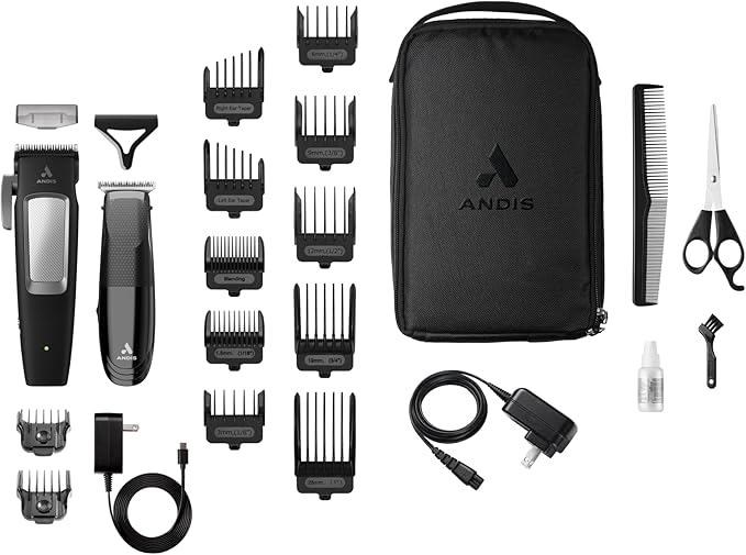 Andis 561506 inCRED Cordless Adjustable Hair Clipper & Close-Cutting T-Blade Trimmer Combo Set, 23-Piece Kit, Powerful Motor, Lithium-Ion Battery, Black