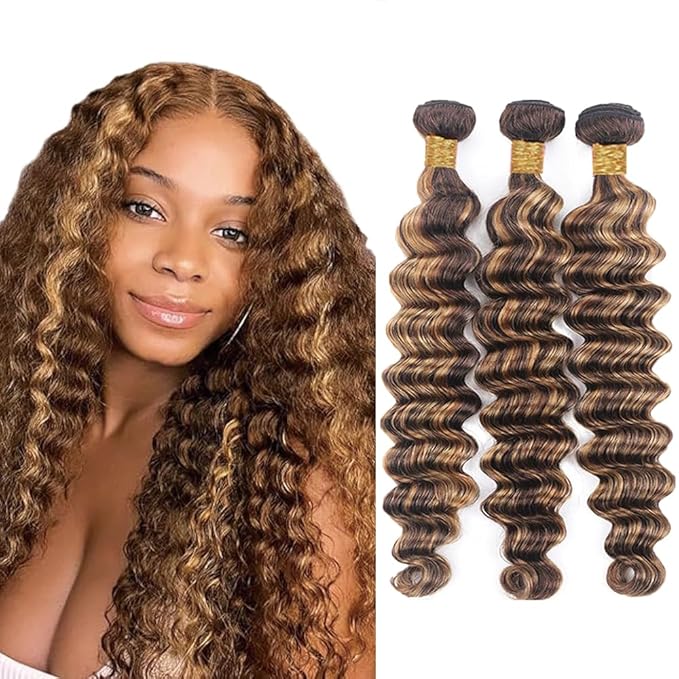 Highlight Bundles Human Hair P4/27 Deep Wave Bundle 18 20 22 Inch Color p427 Deep Wave 3 Bundles Brazilian Unprocessed Virgin Hair Extensions
