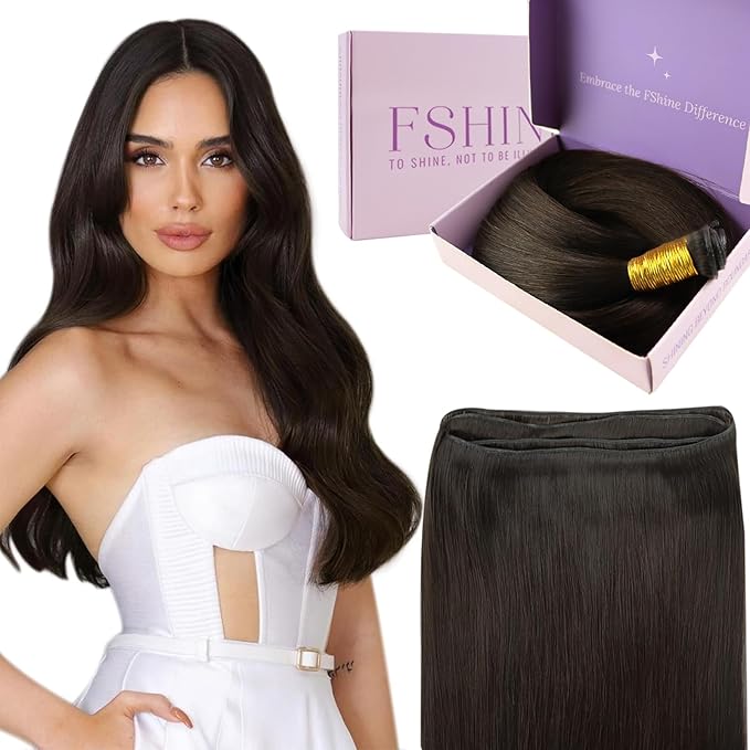 Fshine Genius Weft Real Human Hair Sew in Color 2 Dark Brown Genius Weft 18 Inch 50 Gram Brown Bundle Real Human Weave Natural Remy