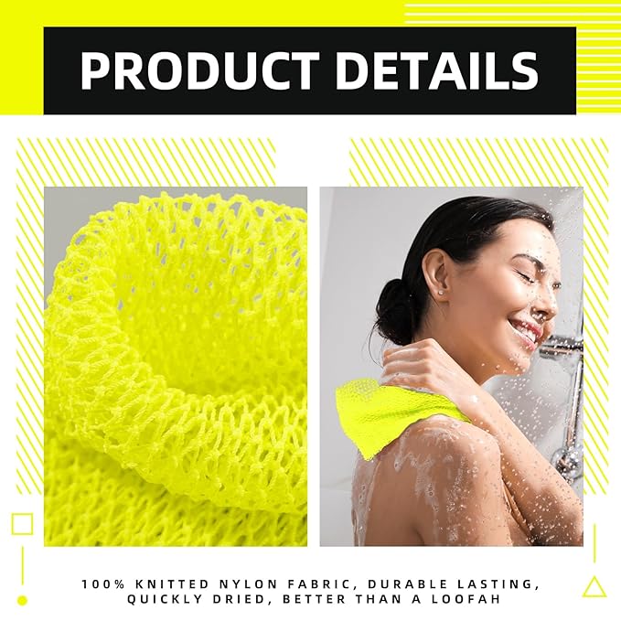Geiserailie African Net Sponge Long Bathing Net Shower Body Scrubber Back Scrubber Skin Smoother Bathing Sponge for Daily Use or Stocking Stuffer(Luminous Yellow)