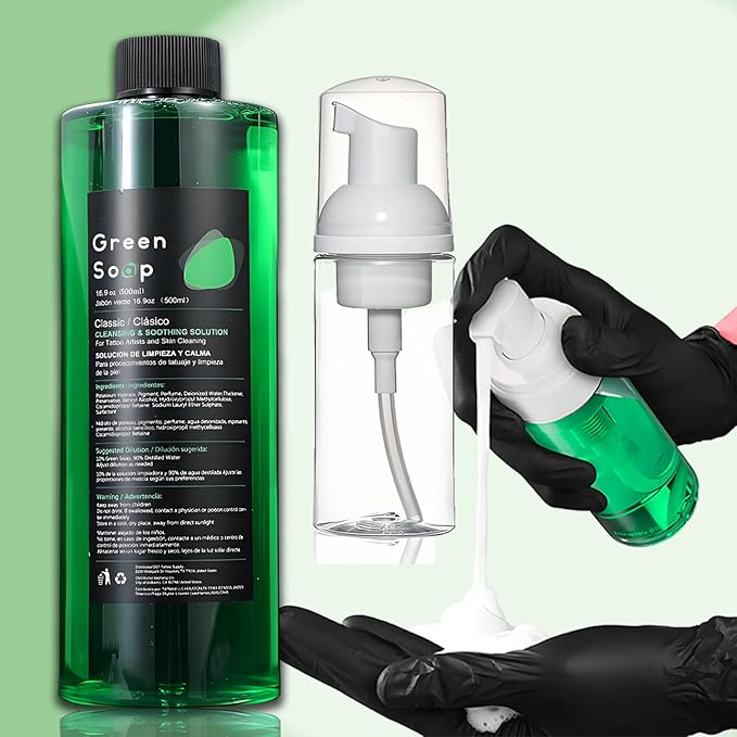 Rayyl Tattoo Green Soap 16.9OZ 100% Ultra Concentrated & 8OZ Foam Bottle Kit – Green Tattoo Soap Vegan Formula, Professional Skin Cleanser for Tattoos & Piercings, Travel-Ready Value Pack...