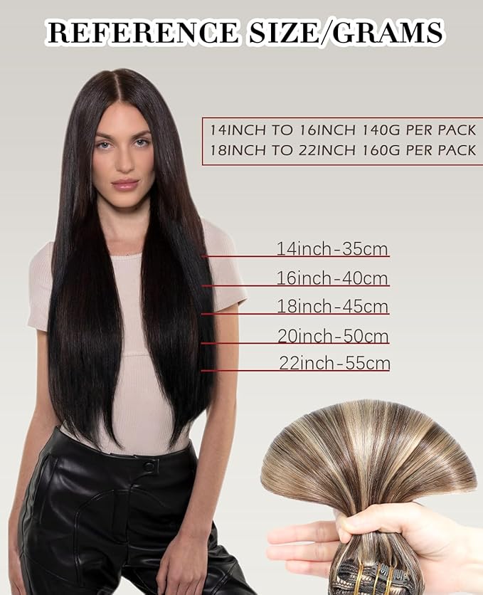 Clip in Hair Extensions Real Human Hair Straight Hair Extensions Real Human Hair Clip ins Chocolate Brown Highlighted Caramel Blonde in Extensions for Women 22inch 7Pcs 160g(#4P27-22inch)