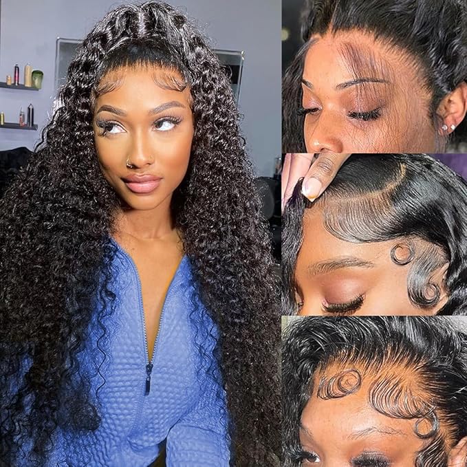 26 Inch 200 Density Deep Wave Lace Front Wigs Human Hair 13x6 HD Lace Front Deep Curly Wigs Pre Plucked Curly Human Hair Wig Wet and Wavy Water Wave Glueless Frontal Wigs Natura Black Deep Wave Wig