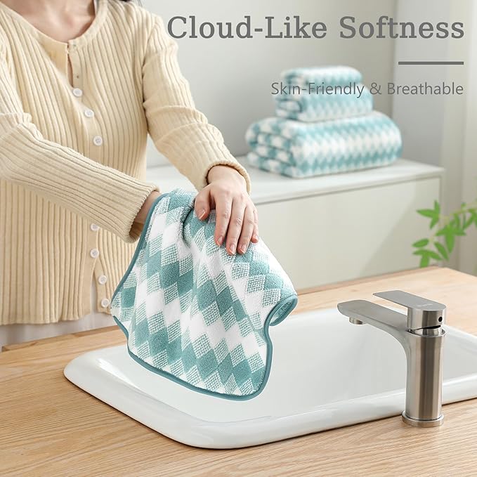 8 Piece Bathroom Towel Set Aqua |2 Oversized Large Bath Towels Sheet,2 Hand Towels and 4 Washcloths| 600GSM Ultra Soft Luxury Premium Towel Set Highly Absorbent Quick Dry Hotel Towel Collection