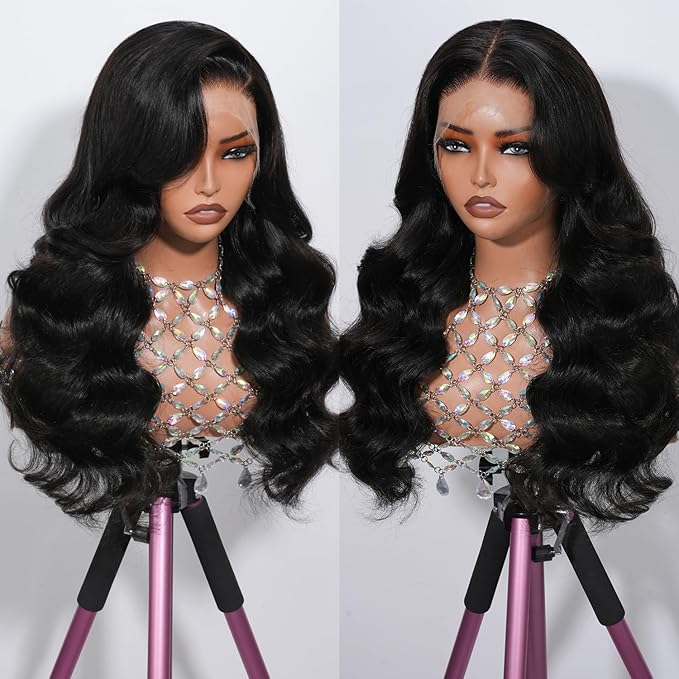 28 Inch Body Wave Lace Front Wigs Human Hair 13x4 Full Frontal Wig Skinlike HD Lace 0.10mm Ultra-thin Invisible 100% Real Human Hair 15A Brazilian Virgin Hair 200% Density Pre-Plucked Hairline