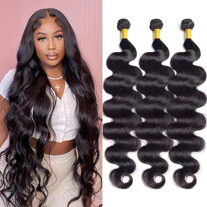 Brazilian Body Wave 3 Bundles Human Hair 24 26 28 Inch 100% Unprocessed Virgin Human Hair Bundles Body Wave 12A Natural Black Color Body Wave Hair Extensions