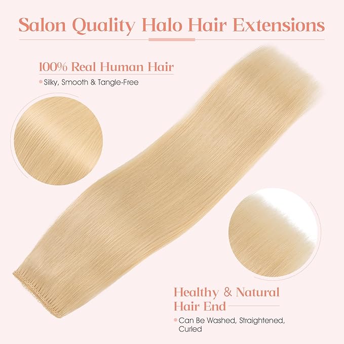 Hairro Wire Hair Extensions Human Hair, Fish Line Invisible Adjustable & Clips in Extensions Straight, 100% Real Hairpieces Seamless Blending for Women, 20 Inch 100g Platinum Blonde