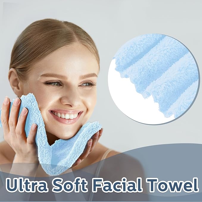 Newwiee 100 Count Washcloths Quick Drying Bathroom Wash Clothes 12 x 12 Inch Face Towels Microfiber Soft Wash Rags Bulk for Your Face and Body Facial Towels for Spa Fingertip Towel (Light Blue)