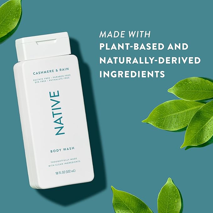 Native Body Wash Contains Naturally Derived Ingredients | For Women & Men, Sulfate, Paraben, & Dye Free Leaving Skin Soft and Hydrating | Cashmere & Rain 18 oz