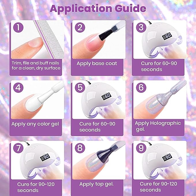 RARJSM Holographic Nail Polish Blue Glitter Gel Nail Polish Curing Required with Unicorn Glossy Effect for Salon and Home DIY Nail Art Design RAR78