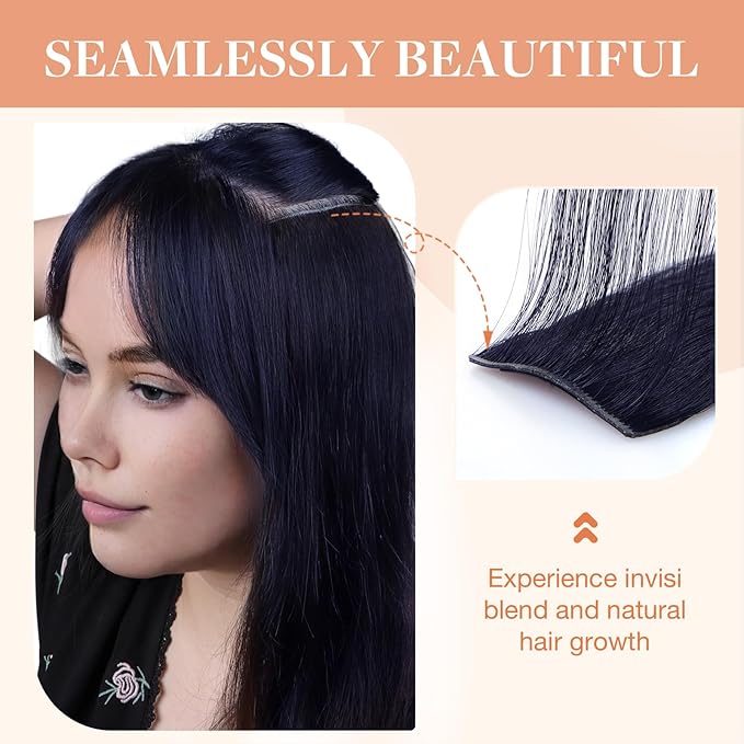 GOO GOO Invisi Edge Clip in Hair Extensions 16inch 120g 7Pcs Injected Seamless PU Clip in Hair Extensions, Virgin Real Human Hair, #1G Blue Black