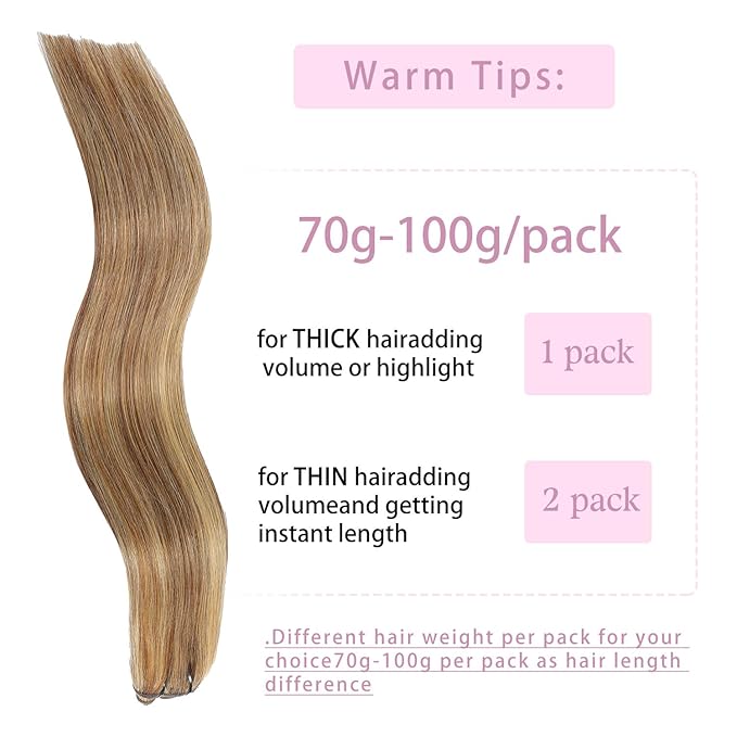 Clip in Hair Extensions Real Human Hair Chestnut Brown to Golden Blonde 14 inch 7pcs 70g/Pack, Human Hair Clip in Extensions, Salon-Grade Quality, Easy Comfort Wear for Women (#P6/22, 14 inch)
