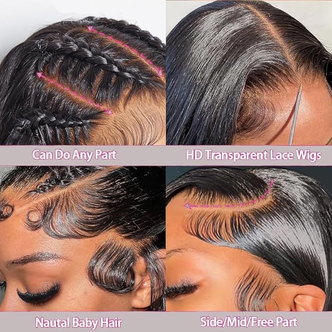 13x6 Straight Lace Front Wigs Human Hair 32 Inch HD Transparent Lace Frontal Wigs Human Hair for Women 200% Density Straight Human Hair Wigs Pre Plucked With Baby Hair