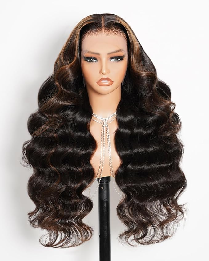 Megalook Ombre 13x4 HD Lace Front Wigs Human Hair 210 Density Highlight Body Wave Lace Front Wig Preplucked Natural Hairline 12A Frontal Wig Human Hair Lace Front Wigs for Black Women 26 Inch 1B/30