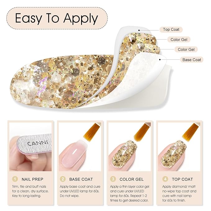 CANNI Glitter Gel Nail Polish 1pcs 9ml Stone Color Sparkle Soak Off UV LED Nail Gel Dawn Crystal Flash Series Nail Art Manicure Salon DIY